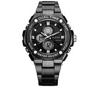 Men's Watches,Stainless Steel Strap with Multi-Function Luminous Luminous Double Waterproof Outdoor Watch, Black Steel Black