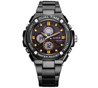 Men's Watches,Stainless Steel Strap with Multi-Function Luminous Luminous Double Waterproof Outdoor Watch, Black Steel Gold