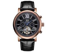 Men's Watches,Stainless Steel Tourbillon Automatic Mechanical Business Casual Men's Watch Gold-Faced Black Shell