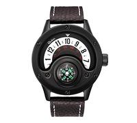 Men's Watches,Stylish Personality Seconds Dial Quartz Watch with Compass, Brown