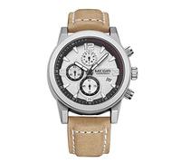 Men's Watches,Three Eye Nightlight Waterproof Sports Watch Personality Fashion Business Watch White Surface of Brown Strip Steel Shell