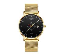 Men's Watches,Ultra-Thin Waterproof Luminous Watch Casual Calendar Mesh Strap Men's Watch, Full Gold Black Surface