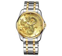 Men's Watches,Vintage Chinese Dragon Watch Rhinestone Business Embossed Golden Dragon Quartz Watch, A