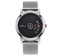 Men's Watches,Waterproof Steel Belt Digital Fashion Quartz Watch, Silver Shell Black Surface Silver Mesh Belt