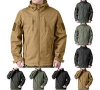 Mens Waterproof Coat Winter Fleece Lined Work Jackets Hooded Thermal Casual Jackets Long Sleeve Zip Pocket Rain Jacket Plain Softshell Windbreaker Outdoor Hiking Climbing Jacket