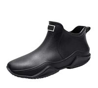 Men's Waterproof Hiking Rain Boots Wide Fit Rubber Water Shoes Lightweight Mid Rise Trekking Climbing Booties Non-Slip Outdoor Backless Climbing Shoe Wedge Ankle Trails Shoe Black