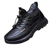Men's Waterproof Hiking Shoes Warm Ankle Fur Lined Winter Snow Boots Lightweight Comfortable Leather Mid Toe Trekking Shoe Non-Slip Mountain Work Trainers Outdoor Military Backpacking Booties Black