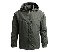 Men's Waterproof Jacket for Fendt Print Windproof and Breathable Rain Jacket Spring Summer Hooded Windbreaker Pullover Full Zip up Lightweight Packaway Camping Coats with Hood -Army Green ||3XL