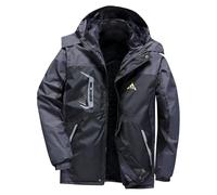 Mens Waterproof Jackets with Detachable Hood Fleece Windproof Rain Jacket Color Blocked Hooded Raincoat Thick Warm Winter Outdoor Sportswear Camping Hiking Ski Jackets Plus Size