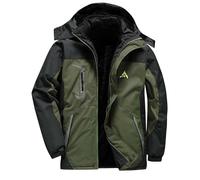 Mens Waterproof Jackets with Detachable Hood Fleece Windproof Rain Jacket Color Blocked Hooded Raincoat Thick Warm Winter Outdoor Sportswear Camping Hiking Ski Jackets Plus Size