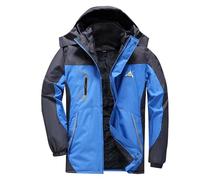 Mens Waterproof Jackets with Detachable Hood Fleece Windproof Rain Jacket Color Blocked Hooded Raincoat Thick Warm Winter Outdoor Sportswear Camping Hiking Ski Jackets Plus Size