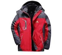 Mens Waterproof Jackets with Detachable Hood Fleece Windproof Rain Jacket Color Blocked Hooded Raincoat Thick Warm Winter Outdoor Sportswear Camping Hiking Ski Jackets Plus Size