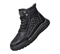 Men's Waterproof Leather Ankle Boots, Large Sizes, Lace-Up Boots, Comfortable Short Boots, Eif-Grain Hiking Boots, Leather Boots, Handmade Stitches, Ankle Boots, Fashion Elastic Motorcycle Boots