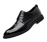 Men's Waterproof Leather Oxford Dress Shoes Lace Up Classic Brogue Block Heel Height Increasing Non Slip Formal Party Wedding Footwear(Negro,5.5 UK)