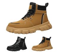 Men's Waterproof Mountain Shoes Men's PU Leather High Shaft Western Boots Combat Safety Shoes Elegant Safety Boots Outdoor Trekking Shoes Non-Slip Ankle Boots Winter Mountain Shoes, yellow, 7 UK