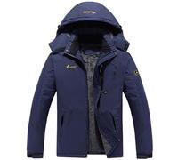 Mens Waterproof Mountain Sports Jacket Plus Size Windproof Hooded Breathable Outdoor Thermal Coat Velvet Fleece Warm Ski Jacket Pockets Lightweight Winter Sportswear for Hiking Skiing Trekking Skating