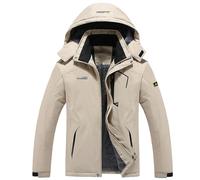 Mens Waterproof Mountain Sports Jacket Plus Size Windproof Hooded Breathable Outdoor Thermal Coat Velvet Fleece Warm Ski Jacket Pockets Lightweight Winter Sportswear for Hiking Skiing Trekking Skating