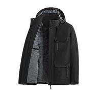 Men's Waterproof Rain Jacket Outdoor Polar Fleece Lined Thickened Softshell Hooded Raincoat for Hiking Travel Snow Ski(Black,XXL)