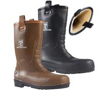 MENS WATERPROOF RIGGER BOOTS SAFETY WELLINGTONS WELLIES STEEL TOE CAP WORK THERMAL YARD DURABLE MIDSOLE (TAN, UK Footwear Size System, Adult, Men, Numeric, Medium, 6)