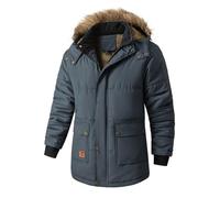 Men's Waterproof Ski Jackets Thick Fluff Lining Winter Warm Padded Coats Oversized Chunky Thermal Fleece Lined Full Zip Outdoor Down Jacket with Detachable Hood Dark Blue,L