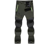 Men's Waterproof Softshell Fleece Lined Stretch Windproof Outdoor Walking Trousers Warm Thicken Padded Hiking Ski Pants with Zip Pockets,Green Men,32