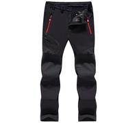 Men's Waterproof Softshell Fleece Lined Stretch Windproof Outdoor Walking Trousers Warm Thicken Padded Hiking Ski Pants with Zip Pockets,Black Men,35