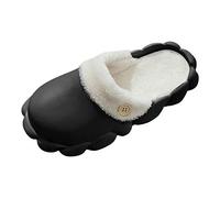 Men's Waterproof Winter Slippers Indoor Outdoor, Black Fur Lined Non Slip House Shoes with Thick Sole, Warm Plush Lining Slip on Mules, Lightweight Durable Comfy Clogs for Men Uk Size Home Footwear