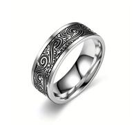 Men's Wave Ring Stainless Steel Celtic Spiral Knot Ring - Celtic Swirl Ring, Vintage Engraved Band for Gothic, Viking, and Alternative Fashion, ocean, Punk biker Talisman, Amulet, Stainless Steel, No
