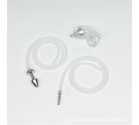 Men's Wearable Silicone Chastity Cage Condom with Hollow Urethral Catheter & Metal Anal Plug Male Abstinence Chastity Device Sex Toy
