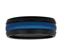 Men's Wedding Band - Black & Blue Stainless Steel with Beveled Edge - Modern & Defined for Him, metal, no gemstone