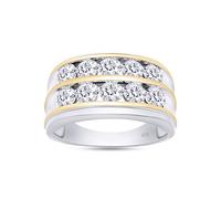 Men's Wedding Band Rings | 925 Sterling Silver Princess Cut Moissanite & Lab Grown Diamond Men's Religious Two Tone Double Row Crossover Channel Set Half Eternity Band 3 Stone Promise Ring For Him