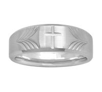 Men's Wedding Band Stainless Steel with Tapered Cross Design Faith & Strength, metal, no gemstone