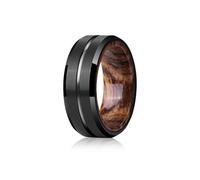 Mens Wedding Band Tungsten Rings: 8mm Black Tungsten Rings for Men Wood Wedding Ring Band for Man - Silver Ring for Men Wedding Bands for Women Wood Promise Rings for Him, 9 UK, Metal, No Gemstone