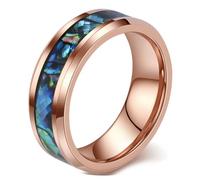 Mens Wedding Rings Tungsten, Shell Inlay, Beveled Edge 4/6/8mm Size L to X | Engagement Ring Comfort Fit, Promise Ring Minimalist