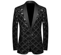 Men's Wedding Tuxedo Jacket Glitter Shiny Pattern One Button Blazer For Banquet black L