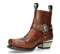 Men's Western Ankle Boots with Buckle Straps - Retro Leather Square Toe Cowboy Short Boots, Brown, Size 40