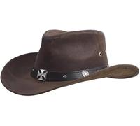 Men's Western Australian Leather Cowboy Hats Outback Hat Brown Cross Embellishment Wide Brim (UK, Alpha, XXL, Brown)