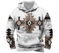 Men's Western Aztec Long Sleeve Hoodies African Patchwork Sweatshirt Tribal Ethnic Print Pullover Tops with Pocket
