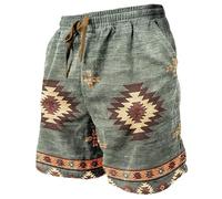 Men's Western Aztec Summer Beach Shorts Ethnic Style Swim Trunks Elastic Waist Casual Hawaiian Vacation Shorts with Pockets