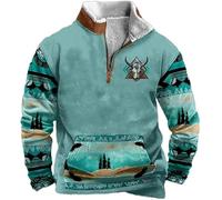 Men's Western Aztec Sweatshirts Tribal Country Pullover Loose Jacket Quarter Zip Fleece Stand Collar Sweatshirts Vintage Warm Tops
