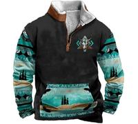 Men's Western Aztec Sweatshirts Tribal Country Pullover Loose Jacket Quarter Zip Fleece Stand Collar Sweatshirts Vintage Warm Tops