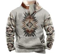 Men's Western Aztec Sweatshirts Tribal Country Pullover Loose Jacket Quarter Zip Fleece Stand Collar Sweatshirts Vintage Warm Tops