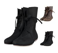 Men's Western Boots Medieval Pirate Boots Gothic Strap Leisure Motorcycle Mid Calf Flat Jazz Boot for Men Women Leather Lace Up Vintage Viking Knight Cosplay Festival Party Footwear Black