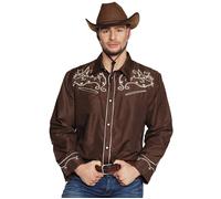 Mens Western Brown Cowboy Shirt Adult Size Wild West Fancy Dress Costume
