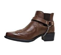 Mens Western Buckle Strap Ankle Dress Boots Metal Chain Cowboy Boots Casual Dress Slip On Chelsea Men Shoes,Coffee,14 UK