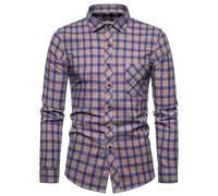 Mens Western Button Down Plaid Shirts Regular Fit Long Sleeve Dress Shirts Soft Cotton Casual Business Work T-Shirts with Pocket Checkered Fitted Flannel Shirt
