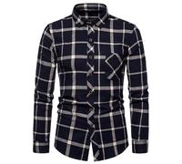 Mens Western Button Down Plaid Shirts Regular Fit Long Sleeve Dress Shirts Soft Cotton Casual Business Work T-Shirts with Pocket Checkered Fitted Flannel Shirt A-Black