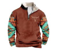 Men's Western Chrismas Sweatshirts Vintage Xmas Aztec Cowboy Graphic Casual Long Sleeve 1/4 Zipper Pullover Sweatshirt