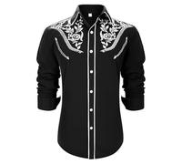 Men's Western Cowboy Embroidered Long Sleeve Casual Button Down Shirt Slim Fit with Pockets White for Men Dress Shirts Adult Green Top Mens Christmas T UK