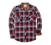 Mens Western Cowboy Flannel Corduroy Lined Button Up Cotton Long Sleeve Plaid Snap Shirts, 7# Khaki Blue Crimson, Large